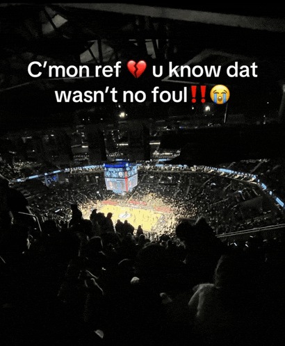 a picture of a basketball stadium with the words c mon ref u know dat wasn 't no foul