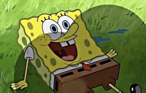 a cartoon of spongebob squarepants laying on the grass .