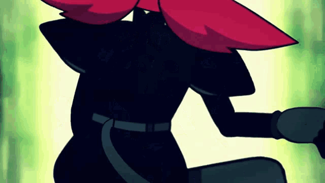 a cartoon character with a red hair and a black outfit