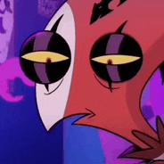 a close up of a cartoon character 's face with big eyes and a purple background .