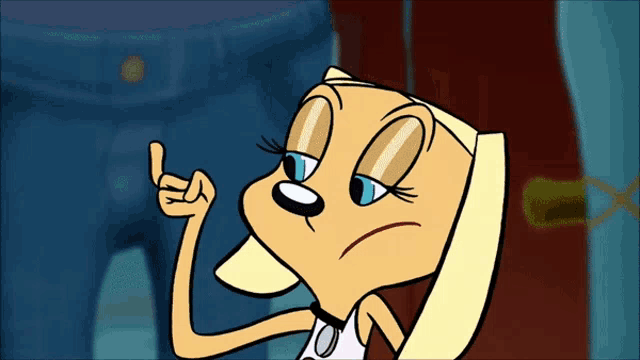 a cartoon dog giving the middle finger