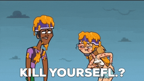 a cartoon of a man and a woman with the words " kill yourself " on the bottom