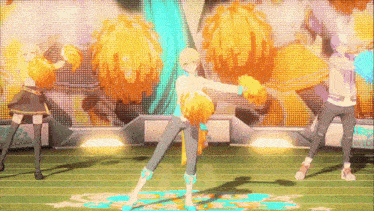 a group of cheerleaders are dancing on a field in front of a screen that says diva on it