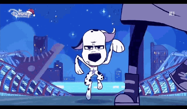 a dalmatian is running in a disney animation