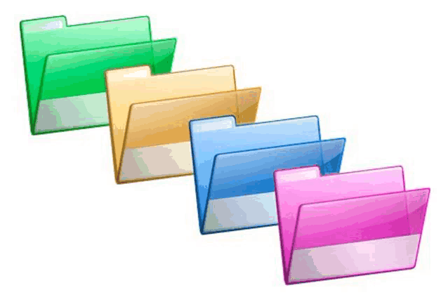 a row of colorful folders lined up in a row on a white background .