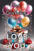 a birthday card with balloons and a gift box that says `` happy birthday to you `` .
