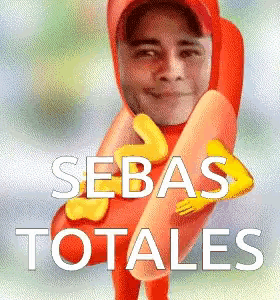a man dressed as a hot dog with the words sebas totales written below him