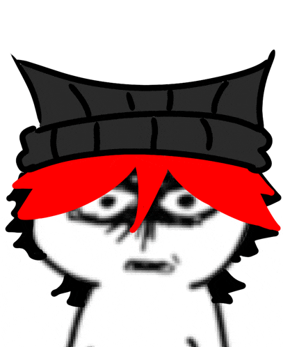 a black and white cartoon character with red hair