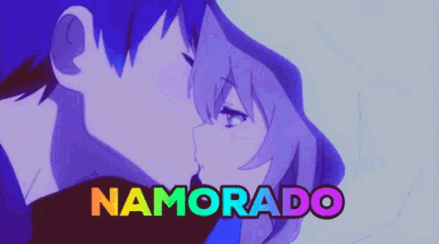 a cartoon of a boy and a girl kissing with the word namorado in the background
