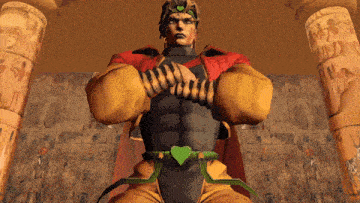 dio from jojo 's bizarre adventure is standing in front of a wall with columns