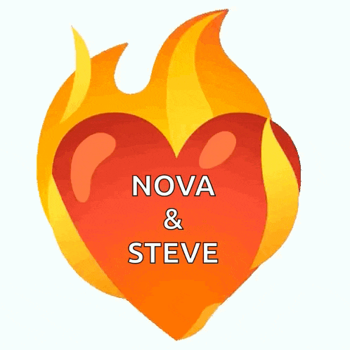 a red heart with the words nova & steve written on it