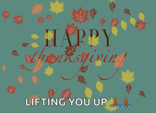 a happy thanksgiving greeting card with leaves floating in the air