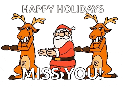 a christmas card that says " happy holidays miss you " on it