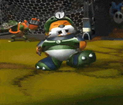 a cartoon character with the letter l on their chest