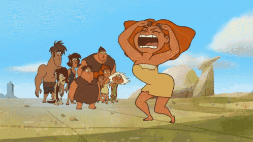 a cartoon of a woman screaming with a group of people behind her