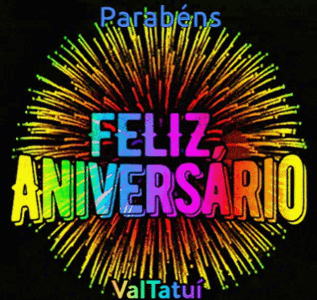 a colorful firework display with the words feliz aniversario