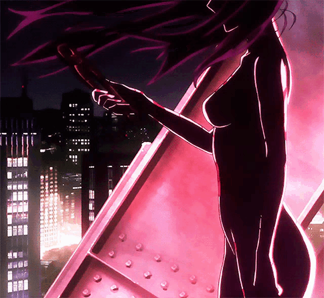 a naked woman is standing in front of a city skyline