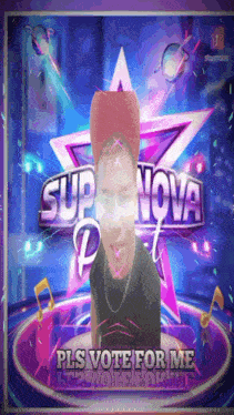 a man is standing in front of a poster that says supernova