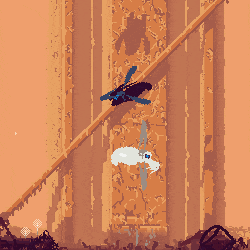 a pixel art drawing of two insects flying in the air