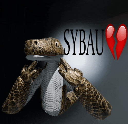 a snake with a broken heart and the word sybau