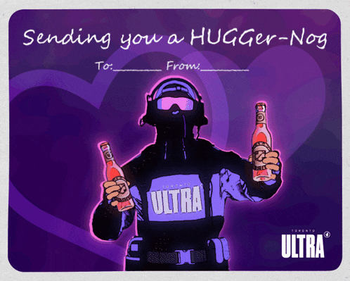 a card that says sending you a hugger-nog on it