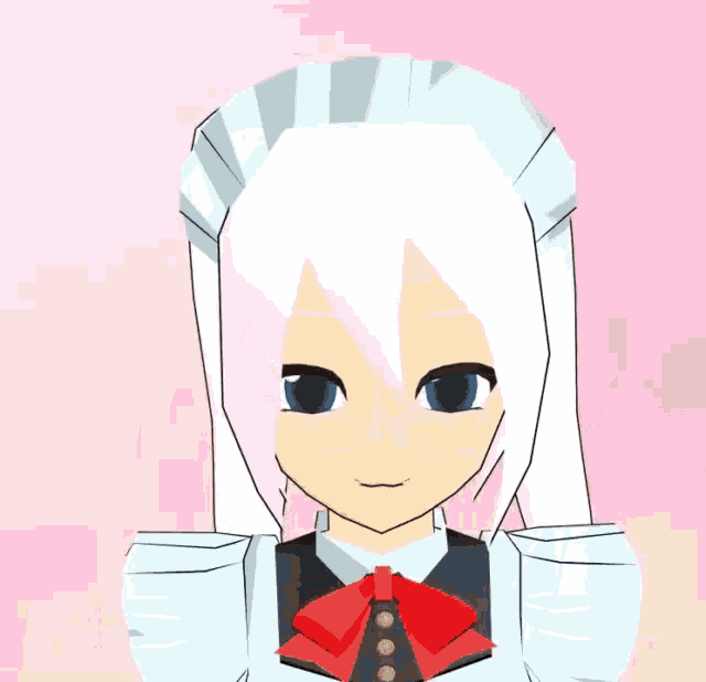 a girl with white hair and blue eyes is wearing a maid costume