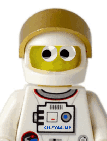 a close up of a lego figure with ch-yyaa-mp on his chest