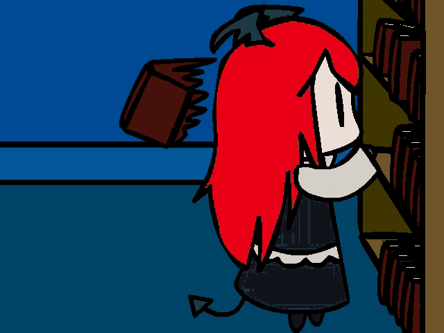 a cartoon of a girl with red hair and a tail