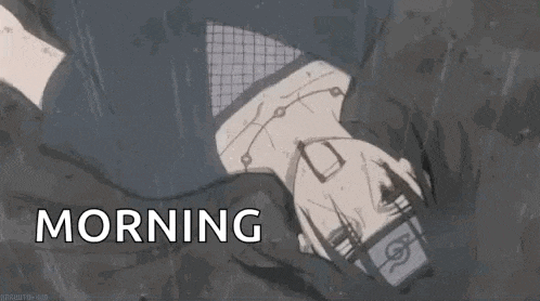 a cartoon of a person laying in the rain with the words `` morning '' written above them .