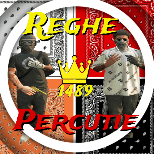 a poster with two men in bandanas and the word percute on it
