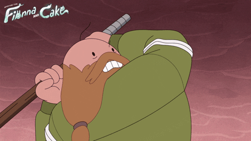 a poster for finna and cake shows a bearded man