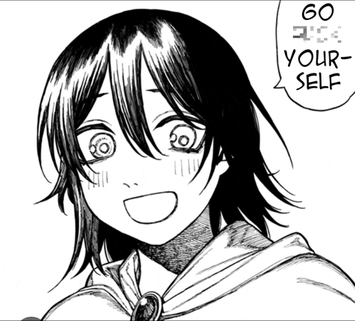 a black and white drawing of a girl with a speech bubble that says 60 rise your self