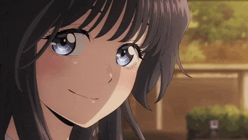 a close up of a anime girl with blue eyes