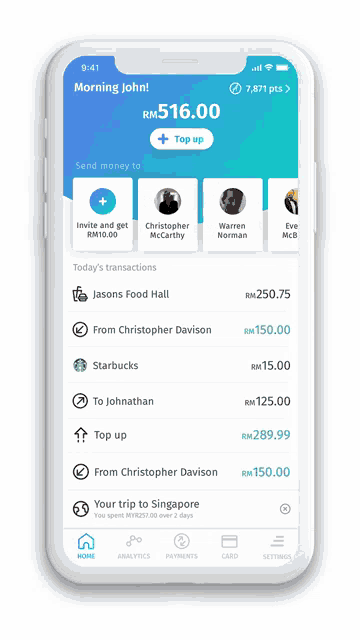 a phone displays a financial app with a pie chart showing the amount spent