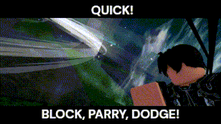 a picture of a person with the words quick block parry dodge on it
