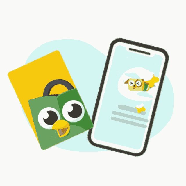 a phone with an owl on the screen next to a card with an owl on it