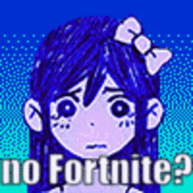 a girl with a bow in her hair is asking if there is no fortnite .
