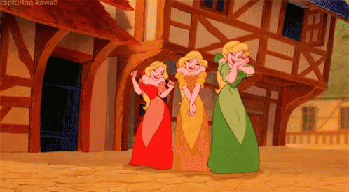 three cartoon characters are standing in front of a building with the caption capturing kawaii