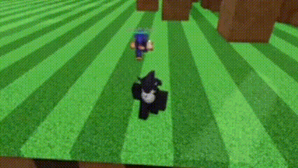 a video game character is walking across a field of grass .