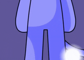 a cartoon face with two white circles on a blue background .