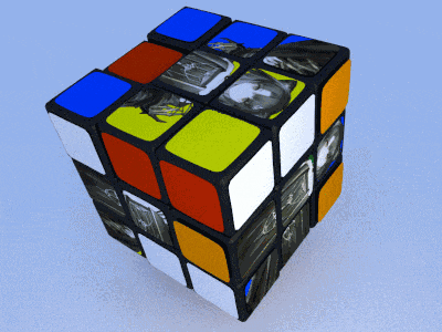 a rubik 's cube with a picture of a dog on the top
