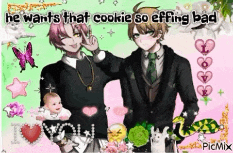 a couple of anime characters standing next to each other and a baby .