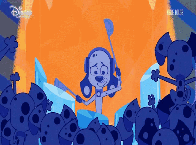 a disney cartoon shows a dalmatian playing drums in front of a crowd of dalmatian dogs