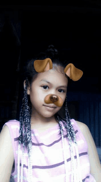 a girl with braids and a dog ear filter on her face
