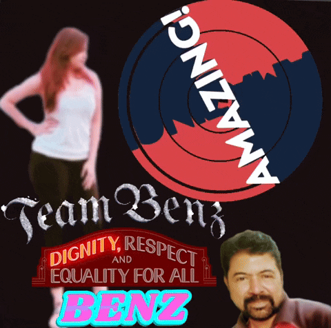a man and a woman are standing next to a sign that says dignity respect and equality for all benz