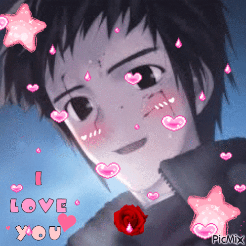 a picture of a boy with hearts and the words i love you above him