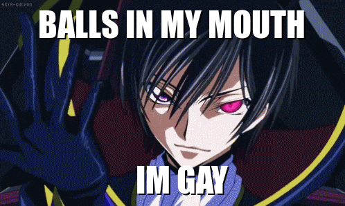 a cartoon character with balls in his mouth and im gay
