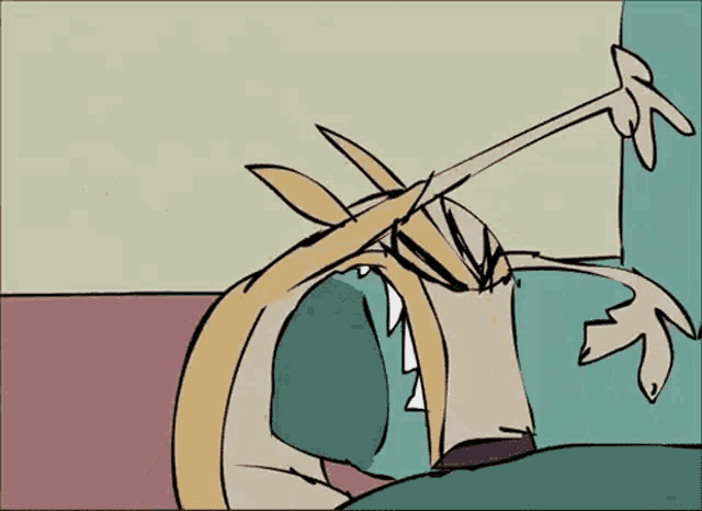 a cartoon fox is sitting on a couch with its mouth open and its teeth visible .