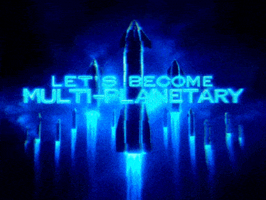 a blue background with a rocket and the words let 's become multi planetary