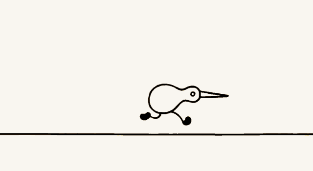 a cartoon drawing of a yellow bird with a long beak on a yellow background